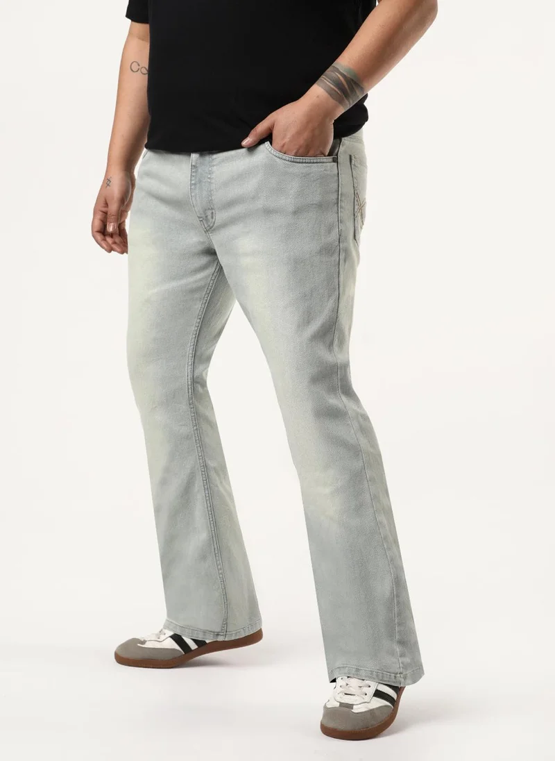 Urbano Fashion Urbano Plus Men's Ice Grey Bootcut Fit Mid Rise Tinted Heavy Washed Jeans Stretchable